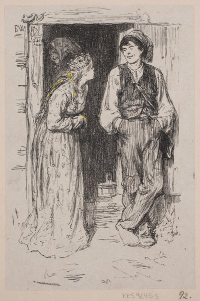 Illustratie voor "Askeladden die de prinses aan het lachen maakte" door F. Hendriksen