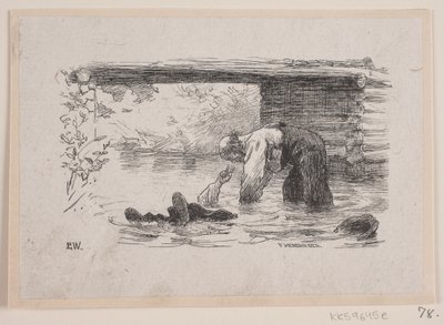Illustratie voor "Kjærringen mod strømmen" door F. Hendriksen