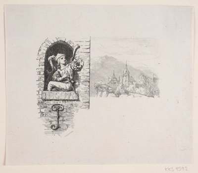 Vignet voor J. P. Jacobsens Gedicht, "De Page Hoog op de Toren Zat" door F. Hendriksen