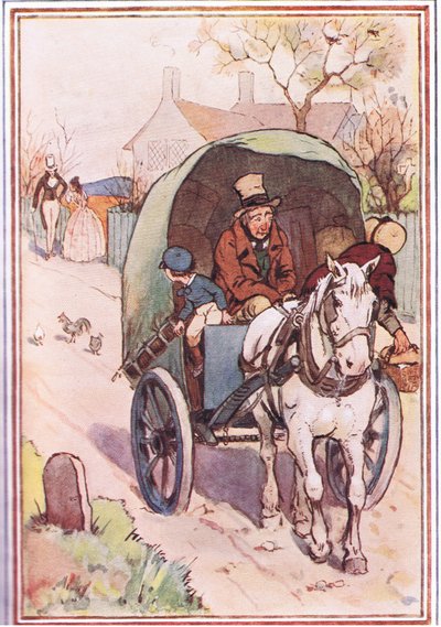 Terwijl ze wegliepen, rende zijn moeder het hek uit, illustratie uit David Copperfield, 1914 door F. M. B. Blaikie