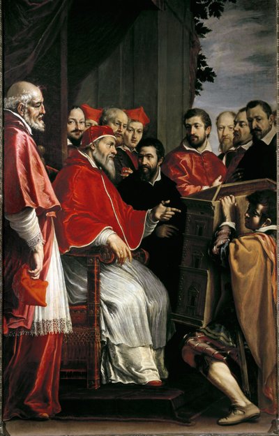 Michelangelo presenteert model van gebouw van Rota-hof in Giulia-straat aan paus Julius III door Fabrizio Boschi
