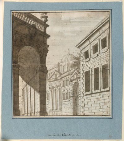 Toneelontwerp: Stad met een Loggia door Fabrizio Galliari