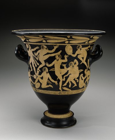 Wit-figuur Bell Krater met dansende saters, 400-351 v.Chr. door Faliscan