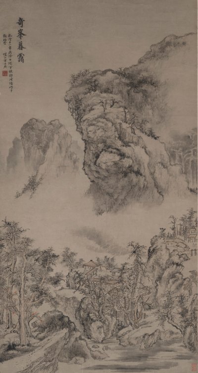 Avondmist op Vreemde Pieken in de stijl van Guo Xi door Fang Shishu