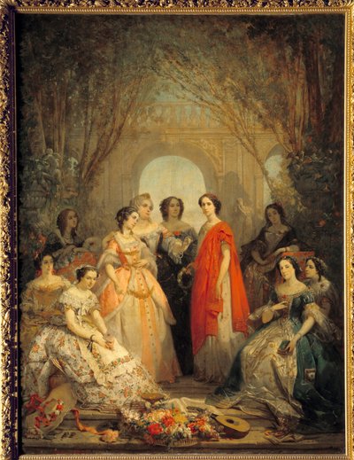 De dames Societarians van Comédie Française in hun rol door Faustin Besson