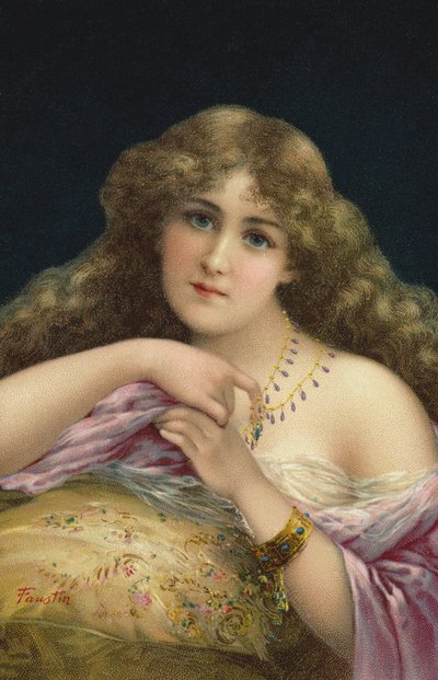 Portret van een jonge vrouw door Faustin b.1847 Faustin b.1847