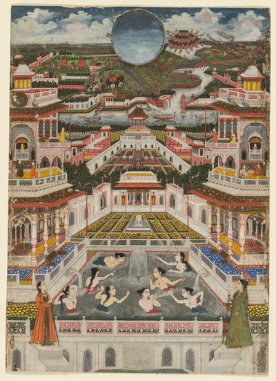 Vrouwen baden voor een architectonisch panorama, ca. 1765 door Fayzullah Fayzullah