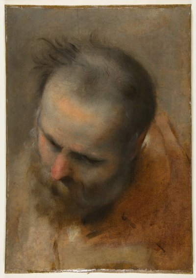 Hoofd van een bebaarde man die naar linksonder kijkt (Nicodemus) door Federico Barocci