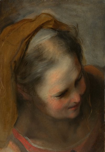 Hoofd van een oude vrouw die naar rechts kijkt door Federico Barocci