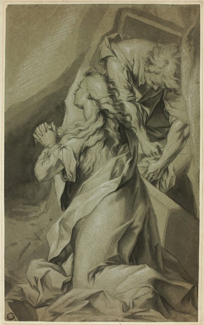 Knielende Magdalena en grafwachter door Federico Barocci