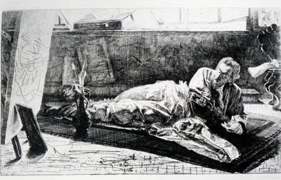 Kartuizer of Bij de Kartuizer van Pavia (ets) door Federico Faruffini