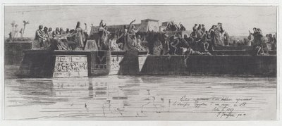 Bovenste Deel van een Schilderij dat het Egyptische Offer van een Maagd aan de Nijl Voorstelt door Federico Faruffini