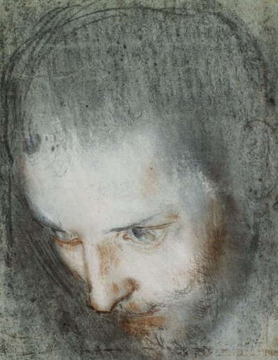 Hoofd van Sint Franciscus omhoog kijkend naar links door Federico Fiori Barocci or Baroccio