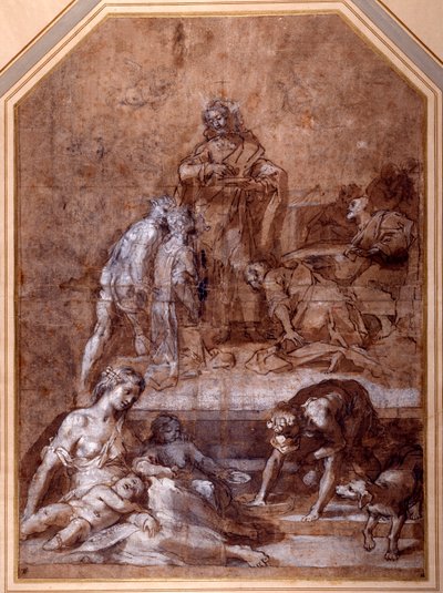 Religieuze allegorie, het verzamelen van het Manna en de Instelling van de Eucharistie door Federico Fiori Barocci or Baroccio
