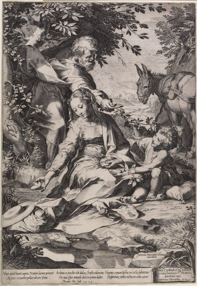 De rust op de terugkeer uit Egypte, gegraveerd door Cornelis Cort, 1575 door Federico Fiori Barocci or Baroccio