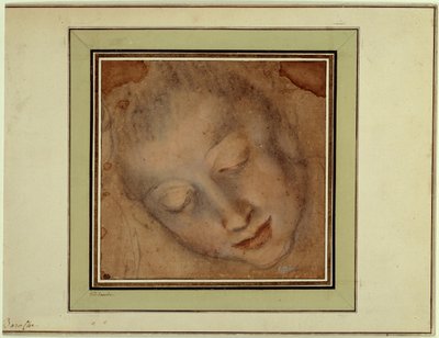 Vrouwenhoofd met vaste ogen Tekening met bloed en houtskool door Federico Barocci genaamd Le Baroche (1526-1613). Parijs, Louvre Museum door Federico Fiori Barocci or Baroccio