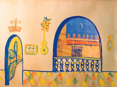 Tekening van Federico Garcia Lorca voor het decor van het poppentheater door Federico Garcia Lorca