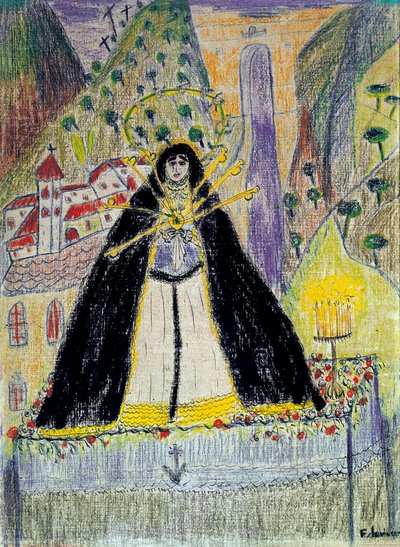 Tekening voor "De maagd met zeven dolken" (Virgen de los siete dolores), 20e eeuw door Federico Garcia Lorca