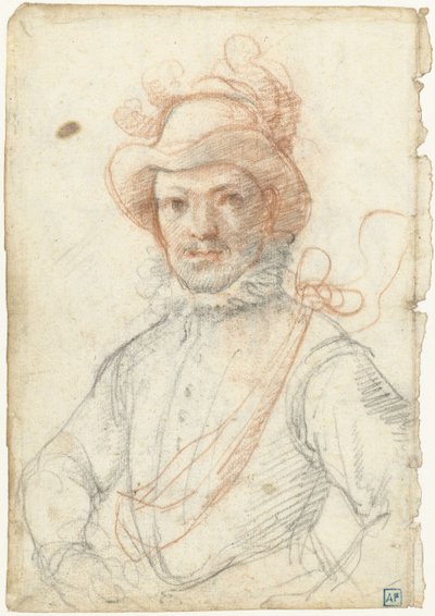 Portret van een krijgsman, met gepluimde hoed door Federico Zuccaro