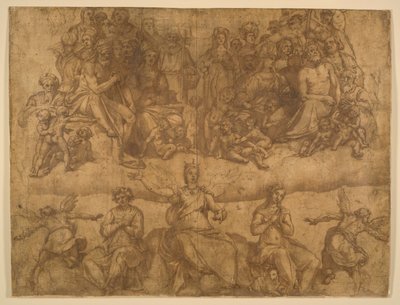 Verloste Zielen en Allegorische Figuren, studie voor het Laatste Oordeel fresco in de koepel van de Duomo, Florence door Federico Zuccaro