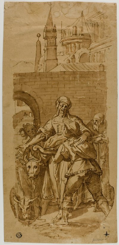 Taddeo Zuccaro bij de ingang van Rome, begroet door dienstbaarheid, ontbering en arbeid door Federico Zuccaro