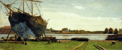 Schip aan de kade door Federigo Zandomeneghi
