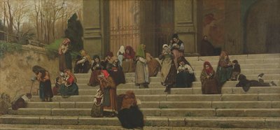 De armen op de trappen van het Klooster van Ara Coeli in Rome, 1872 door Federigo Zandomeneghi
