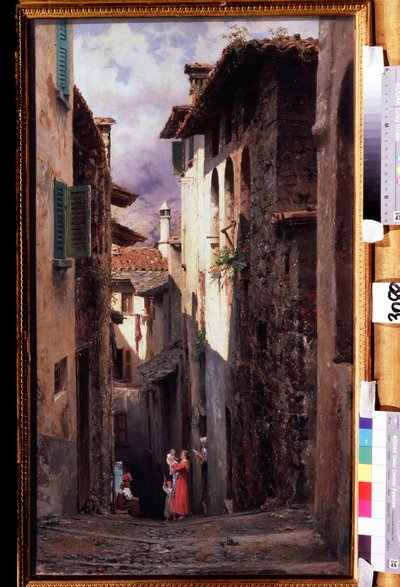Straatscène in Bellagio, Italië door Fedor Andreevich Bronnikov