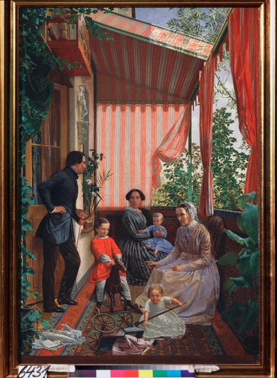 Familieportret op het balkon door Fedor Mikhailovich Slavyansky