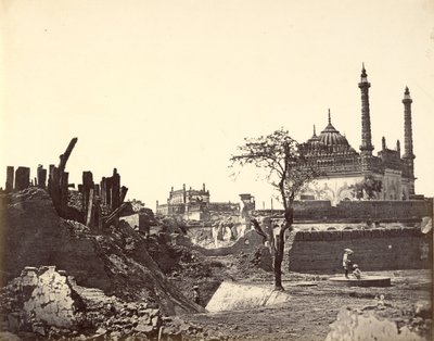 Batterij bij de Begum Kotie. Tweede aanval van Sir Colin Campbell in maart 1858 door Felice Beato