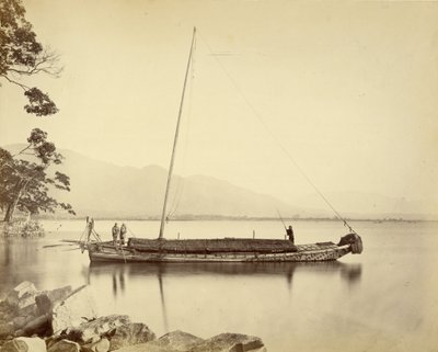 Boot op het Biwa meer door Felice Beato