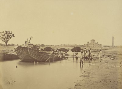 Brug van Boten Onder het Martinière College aan de Gomti Rivier door Felice Beato