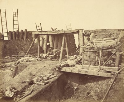 Interieur van de hoek van het Taku Noord Fort onmiddellijk na de verovering door storm door Felice Beato