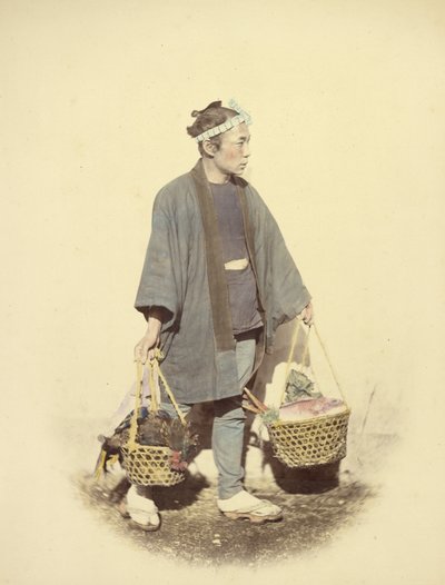 Japanse kok, terugkerend van de markt door Felice Beato
