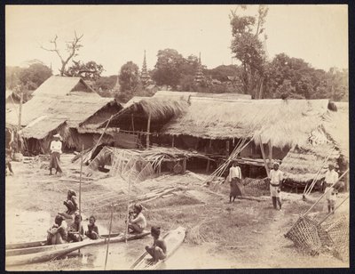[Inheems dorp langs de Irrawaddy-rivier]. door Felice Beato