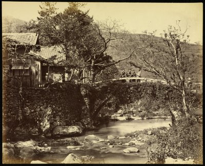 Theehuis en brug op de Tokaido Weg door Felice Beato