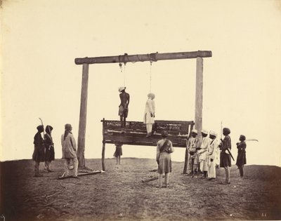 Twee Sepoys van de 31e Inheemse Infanterie, die werden opgehangen in Lucknow, 1857 door Felice Beato