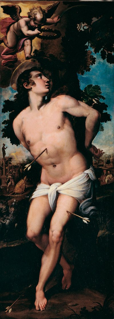 Het martelaarschap van Sint Sebastiaan Schilderij door Felice Riccio genaamd Brusasorzi (1539-1605) 16e eeuw Privécollectie door Felice Brusasorci