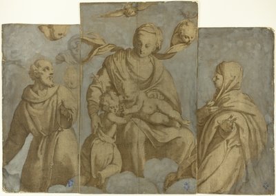 Maagd en Kind met het Kind Johannes de Doper, en de heiligen Franciscus van Assisi en Clara door Felice Brusasorci