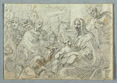 Aanbidding der Wijzen studie naar Lodovico Carracci door Felice Giani