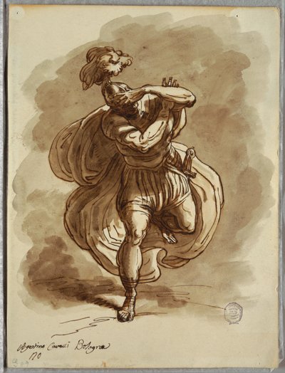 Blinde soldaat, detail van de Bekering van St. Paulus, studie naar Agostino Carracci door Felice Giani
