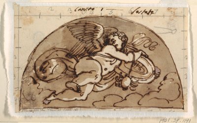 Kreeft, lunet voor plafond, Sala Ottagonale, Palazzo Milzetti, Faenza door Felice Giani