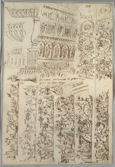 Decoratieve Studies; Verso: Barbarenhoofd in Profiel uit de Oudheid door Felice Giani