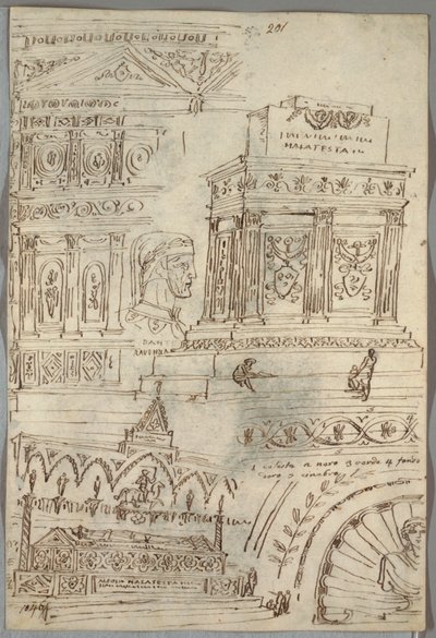 Decoratieve Studie; Verso: Anatomische Studies van Hoofden door Felice Giani
