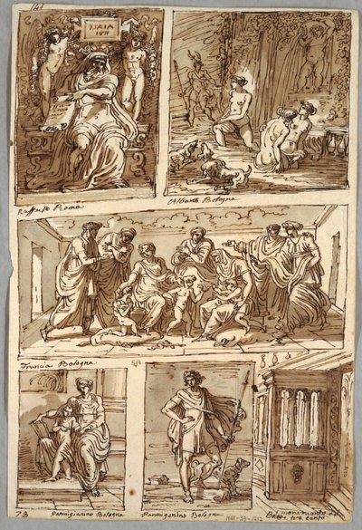 Ontwerp na Schilderijen van Raphael en Schilderijen in Bologna door Albani, Francia, Parmigianino; Monument Verso: Anatomische Studie door Felice Giani