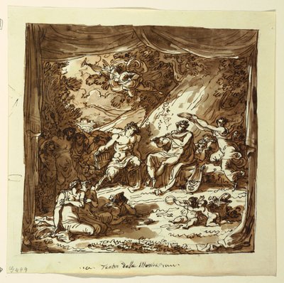Ontwerp voor toneelgordijn: Apollo en Marsyas, Palazzo Conti-Sinibaldi, Faenza door Felice Giani