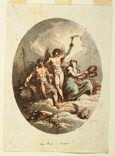 Ontwerp voor muur- of plafonddecoratie met Bacchus, Hymen en Venus door Felice Giani