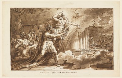 Tekening, Iris moedigt Priam aan het lichaam van Hector van Achilles te stelen, 1810-20 door Felice Giani