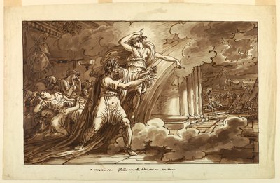 Tekening, Iris moedigt Priam aan het lichaam van Hector van Achilles te stelen, 1810-20 door Felice Giani