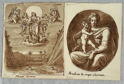Vrouwelijke figuur tussen wolken; Opstanding, Studie na Panetti door Felice Giani